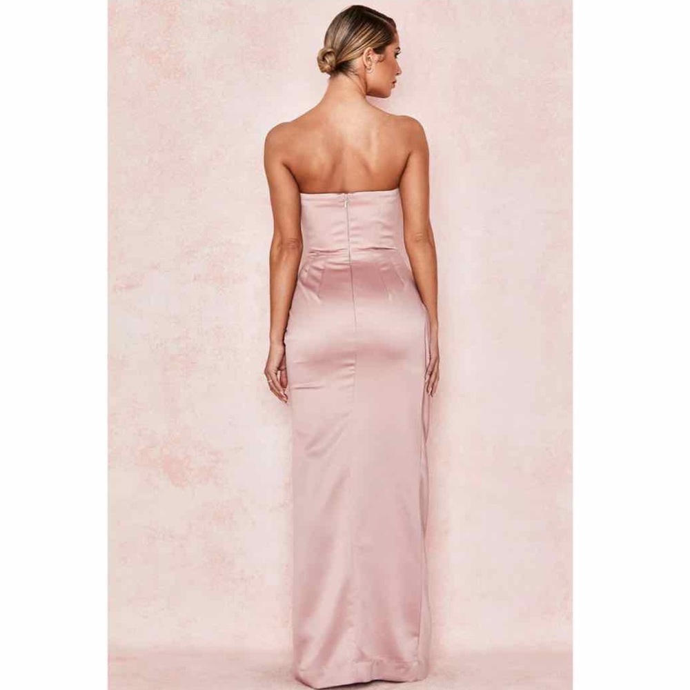 House of CB Adrienne Blush Satin Strapless Gown - Picture 6 of 14